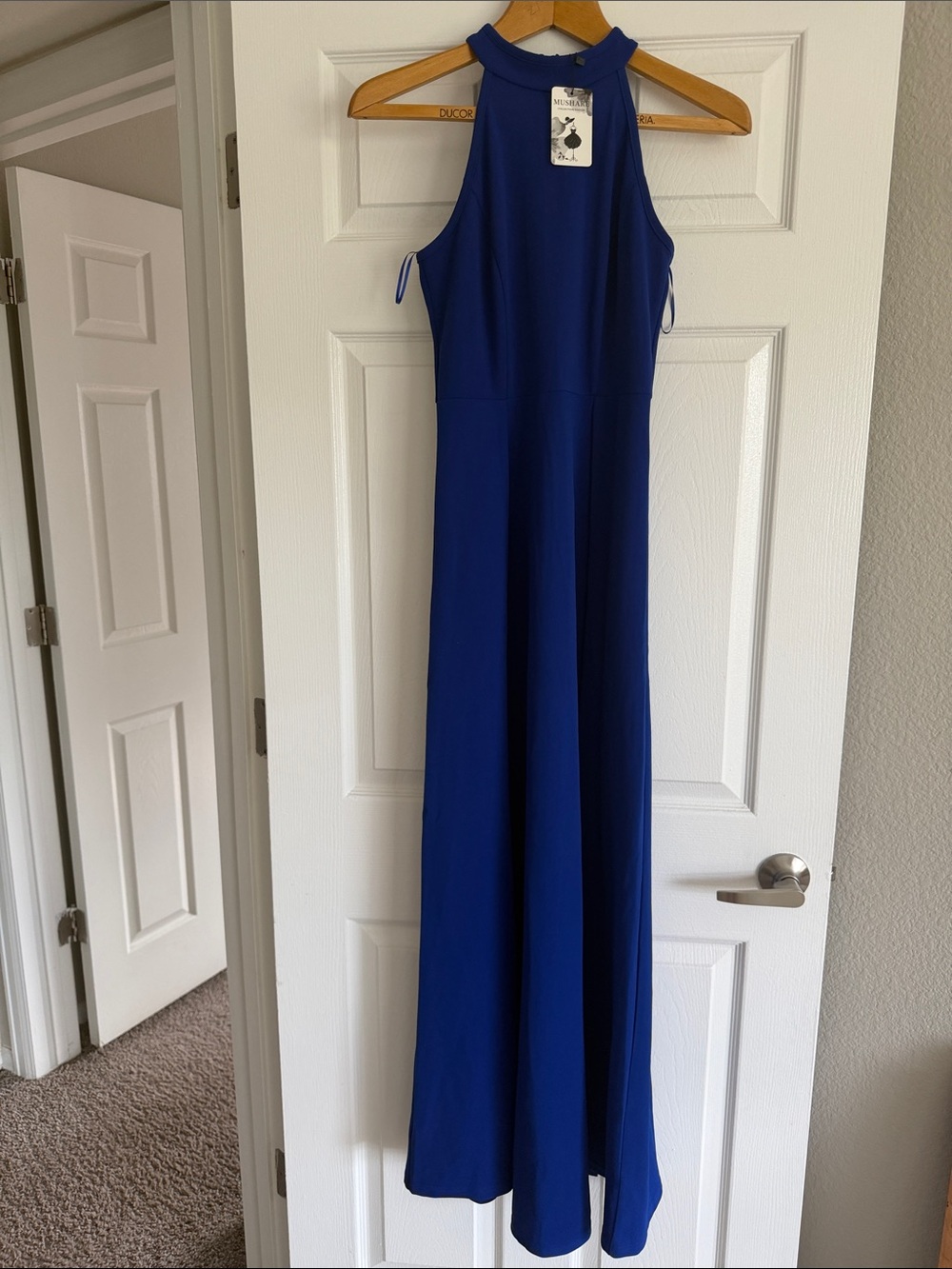 Sleeveless Royal Blue Halter Maxi Dress